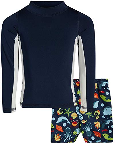 Sweet & Soft Baby Boys 2-Piece Rash Guard and Trunk Swimsuit Set- Long Sleeve (Infant/Toddler/Big Kid) (Navy, 12 Months)'