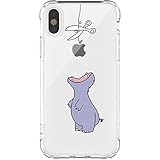 JAHOLAN Amusing Whimsical Design Purple Hippo Clear Bumper TPU Soft Case Rubber Silicone Cover Phone Case for iPhone X (2017) / iPhone Xs (2018)