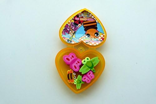 Kawaii Insect Erasers in Heart Shape Yellow Plastic Box