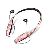 Bluetooth Headphones, DolTech 970 Wireless Stereo Sweatproof Retractable Earbuds Wire Sport Neckband Headphones Built-in Mic with Noise Cancellation Headset for iPhone Android Devices(Rosegold)