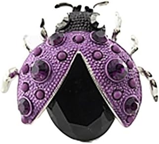 Scarab Beetle Stretch Ring C57 Purple Crystal Stone Silver Tone Big