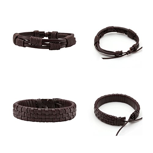 MILAKOO 10 Pcs Leather Bracelet Black Braided Wide Wristband Women Men Punk Jewelry Skull - Thumbnail 4