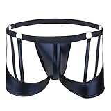 CHICTRY Men's Patent Leather Jockstraps Boxers Briefs Hollow Out Backless Bikini Underwear (Large(Waist:26.0-43.0