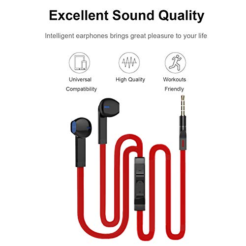 Headphones, Earbuds Earphones with Microphone and Volume Control, Wired Headphones for Smartphone Compatible with 3.5 mm Corded Headsets Red - Thumbnail 4