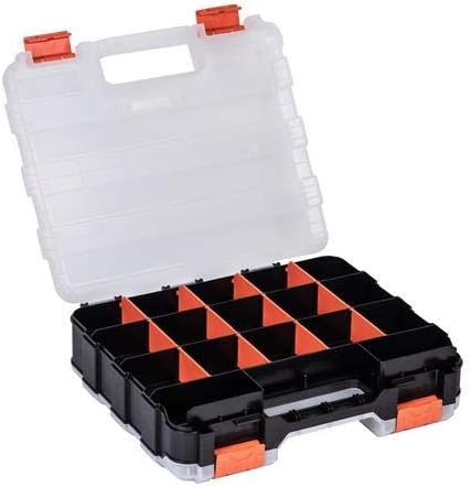 HDX 320028 34-Compartment Double Sided Organizer with Impact Resistant Polymer and Customizable Removable Plastic Dividers, Black/Orange - - 