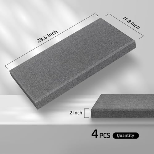 CLOCELL 4 PCS Acoustic Panels, 2“ Thick 23.6" x 11.8" Fiberglass Sound Proof Wall Panels, Soundproof Wall Panels Exquisite Sound Panels, Self-Adhesive Acoustic Panels for Studios Office Home Theater