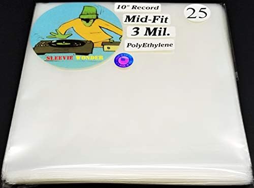 25 Outer Sleeves for Ten Inch Vinyl Records 3mil Mid Fit Plastic 10" dj 78rpm Poly Covers 10 5/8" (+ 1 Free dj Magnet)