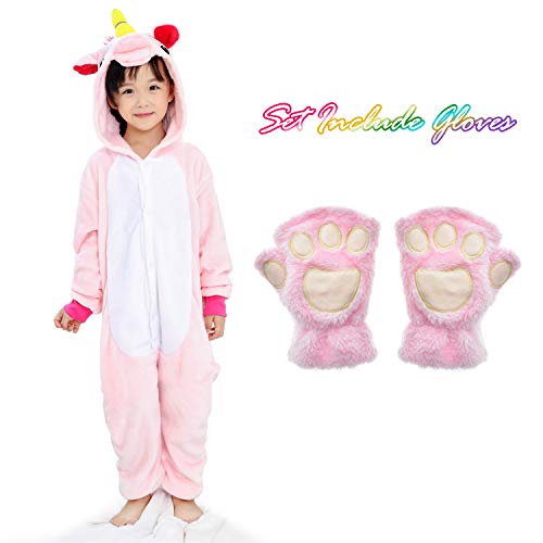 Unicorn Onesie for kids Animals Sleepwear Pajamas Pjs Costume with Gloves (Pink 6)