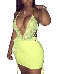 DeviFish - Conjunto de vestido para mujer, cuello en V, con encaje