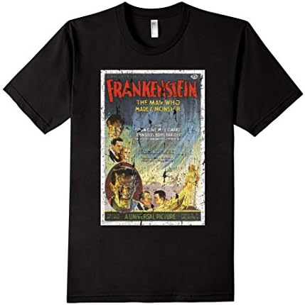 Men's Frankenstein Old Retro Vintage Poster T-Shirt Movie Men Kids Small Black