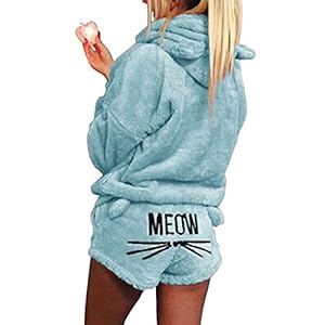 2 Stks Vrouwen Kat Borduurwerk Hooded Pyjama Leuke Meisjes Kat Oor Nachtkleding Zachte Badjas Shorts Winter Lounge…