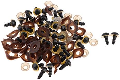 DYNWAVE 100Pcs 14/12mm Safety Eyes Eyelid with Thread End & Washers Buckle for Doll, Puppet Making - Yellow, 12mm