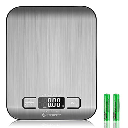 Etekcity Kitchen Food Digital Scale Small Multifunction Scale, Back-lit LCD Display, 0.04oz/1g Increment, 11 lb 5 kg, Food Grade 304 Stainless Steel (Batteries Included)