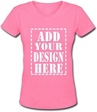 Ladies Trendy Add Your Custom Design Here V-Neck T shirts (S, Pink)