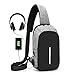 Sling Bag with USB Charging Port & Headphone Hole, Smart Crossbody Bag College School Chest Casual Daypack Travel Shoulder Backpack for Women Men Outdoor Sport Gym Hiking Cycling Day Trip - Gray