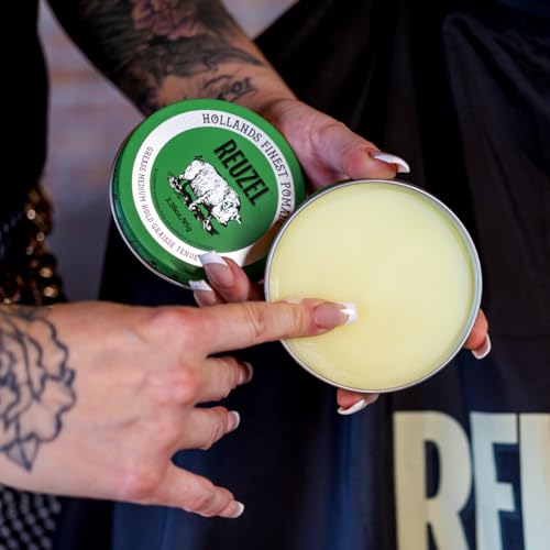 REUZEL Green Grease Pomade, Medium All Day Hold, Oil-Based Styling Wax, Medium Shine, Easy To Wash Out, For All Hair Types