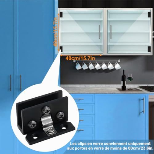 Glass Cabinet Door Hinge 4pcs Wine Cabinet Clamp Display Door Hinge, Matte Black Zinc Alloy, No Hole To Drill