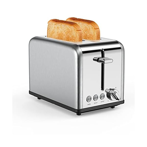 Toaster 2 Slice Wide Slots 815 W, Polished Stainless Steel Housing, 6 Browning Settings, High Lift Feature, Defrost Cancel and Reheat Functions, Slide Out Crumb Tray