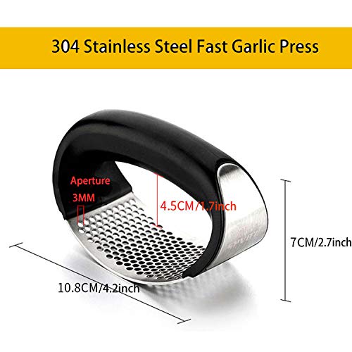 Convallaria Garlic Press + Silicone Garlic Peeler + Cleaning Brush, Stainless Steel Garlic Crusher Chopper Mincer Press Kitchen Gadget Tool with ABS Handle - Kitchen Gadgets Accessories