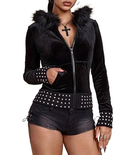 Amazon.com: RSGMU Y2k Jacket with Fur Hood Emo Hoodie Jackets, Fur