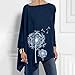 Lutos Women Round Neck Long Sleeve Taraxacum Print Asymmetrical Hemline Shirt Tops Navythumb 1