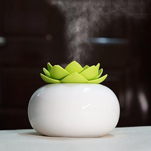 YJY Ceramic Aromatherapy Essential Oil Diffuser, Lotus Flower Humidifier Portable for Office, USB Auto Shut-off Intermittent 8 Hours Work Air Purifier(Green-White)
