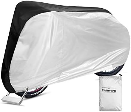 Eleloveph Bike Cover Lock Hole, Bicycle Covers Outdoor Waterproof Wind Proof Mountain Bike Stationary Bike Road Bike,Black & Silver