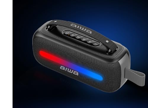 Aiwa Bocina Portátil Bluetooth AWS40BT con 12W de Potencia, Micrófono Inalámbrico para Karaoke, Luces RGB, Batería 6.5H, USB-C, Sonido Envolvente y Diseño Ideal para Fiestas y Reuniones