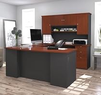Bestar Furniture 81411-39 Manhattan U-Shaped Workstation with Simple Pulls and 3 Drawers In Bordeaux and