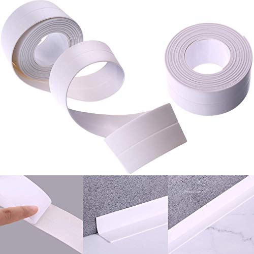 FOCCTS 2pack Bathtub Caulk Strip 1-1/2" x 11' - Almond White Self Adhesive Waterproof PE Caulking Tape for Bathroom Shower Bath Tub Toilet Wall Window Kitchen Sink Sealing