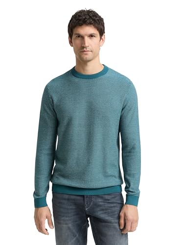 TOM TAILOR 1049372 Suéter pulóver, 39439-petrol offwhite Dot Stripe, M para Hombre
