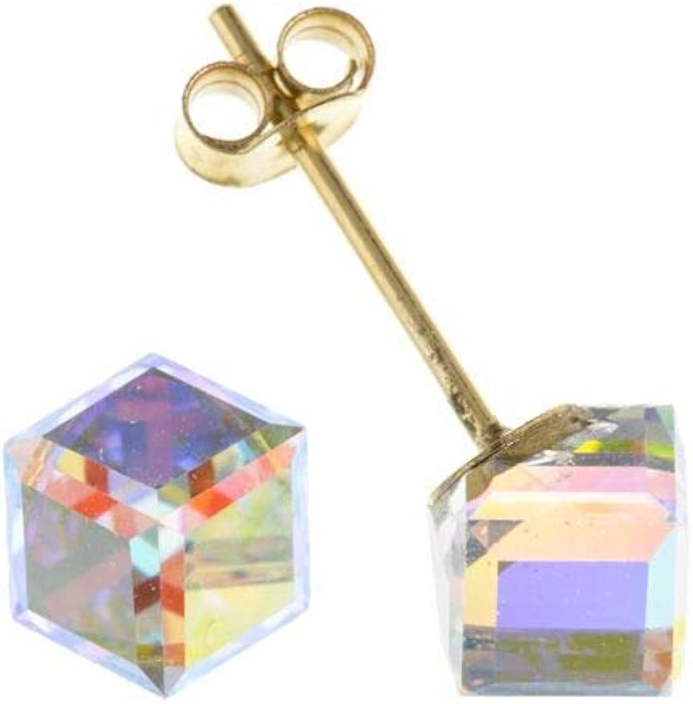 Genuine 9ct Gold 4mm Crystal Cube Stud Earrings Brand New Amazon.co