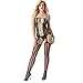 Litetao Women Open Crotch Bodystockings Perspective Lace Bodysuit Fishnet Pajama (F)