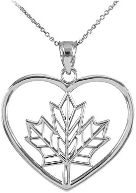 Claddagh Gold925 Sterling Silver Filigree Canadian Maple Leaf Charm Open Heart Pendant Necklace