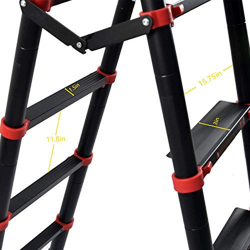 charaHOME 5+7 Step Ladders Telescopic Ladder with Aluminum 6 ft Tall Extendable Retractable Compact and Multi Position Ladder Telescoping Lightweight Portable Ladder Height-Locking Latches A-Frame - Thumbnail 6