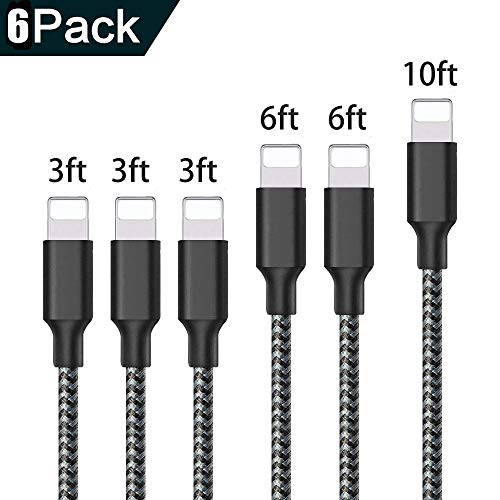 iPhone Charger, MFi Certified Cable 6Pack 3FT 3FT 3FT 6FT 6FT 10FT Extra Long Nylon Braided USB Fast Charging& Syncing Cord Compatible with iPhone/XS/XR/X/8/8Plus/7/7Plus/6S/6Plus/Pad More