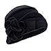 Lawliet Solid Color 1920s Womens 100% Wool Flower Winter Bucket Cap Beret Hat A376 (Black)
