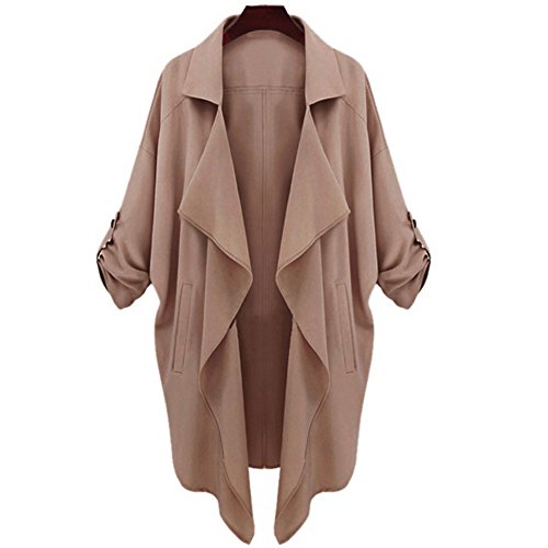 EGELBEL Women's Thin Open Front Lapel Cocoon Cardigan Kimono Jacket,Khaki,XL