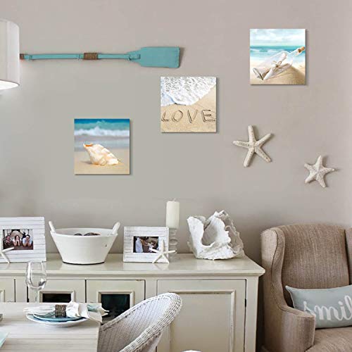 Beach-Picture-Art-Canvas-Artwork-Sand-Seashell-Painting-Seascape-Giclee-Print-for-Living-Room-12-x-12-x-3-Panels Beach Picture Art Canvas Artwork: Sand Seashell Painting Seascape Giclee Print for Living Room (12'' x 12'' x 3 Panels)