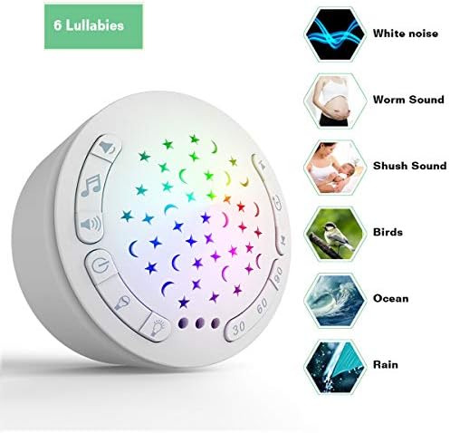 White Noise Sound Machine with Star Projector in 3 Colors, New Baby Gift, ACENZ Portable Sleep Aid Night Light with 12 Soothing Sound and Auto-Off Timer