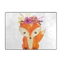 Vantaso Soft Foam Area Rugs Cute Baby Fox with Floral Non Slip Play Mats 63x48 inch for Kids Playing Living Room