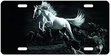 Metal License Plate Cover Horse And Wolves Aluminum License Plate 12" x 6"
