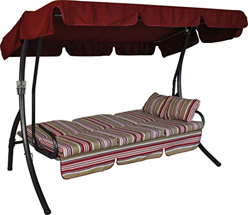 Angerer Freizeitmöbel GmbH Hollywoodschaukel Ibiza - Gartenschaukel Made in Germany - Schaukel zum Sitzen, Liegen und Entspannen - mit Bett-Funktion - einfache Montage (Rot-Beige gestreift) – Bild 2