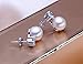 Womens 8-9mm Freshwater Pearl Diamond Stud Earrings 925 Sterling Silver Color White