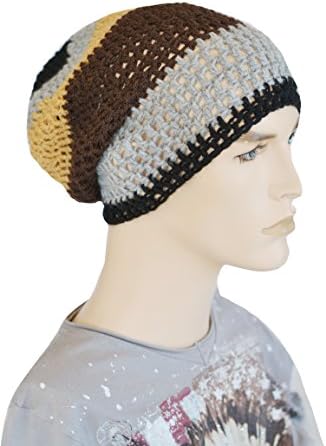 Men's Crochet Multi Coloured Rasta Slouch Beanie Hat