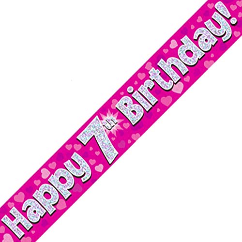 British Ballet® 7th Birthday Banner Pink (2.7m x 13cm) • Sparkling Party Decoration • Age 7 Foil Pennant • 3 x 90cm Banners • Indoor & Outdoor Use • Pink Banner for Girls & Boys