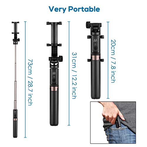 HOMVILLA Bastone Selfie Tripode con Telecomando, 3 in 1 Bluetooth Estensibile per Monopiede Selfie Stick Rotazione a 360 ° per iPhone XR / 8 Plus/Samsung Galaxy Fino a telefoni da 3,5-6 Pollici
