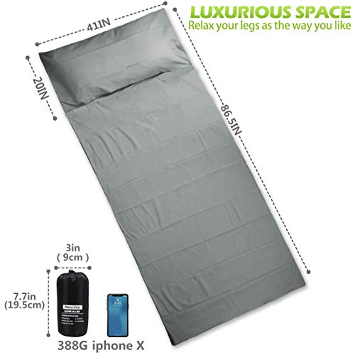 DIMPLES EXCEL Sleeping Bag Liner 100% Cotton Travel Sheet Lightweight Portable for Single (Gray-Cotton)