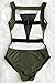 Joy&Bella Solid Color Deep V Neck One Piece Swimsuit Bikini Set Bathing Suit Beach Swimwear Monokini, Dark Green (L (US 12-14))