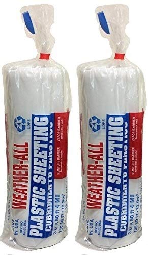 TRM Manufacturing 40350C Weatherall Visqueen Plastic Sheeting, Drop Cloth 3' Wide x 50' Length x 4.0 mil Thickness, Clear (2-(Pack))